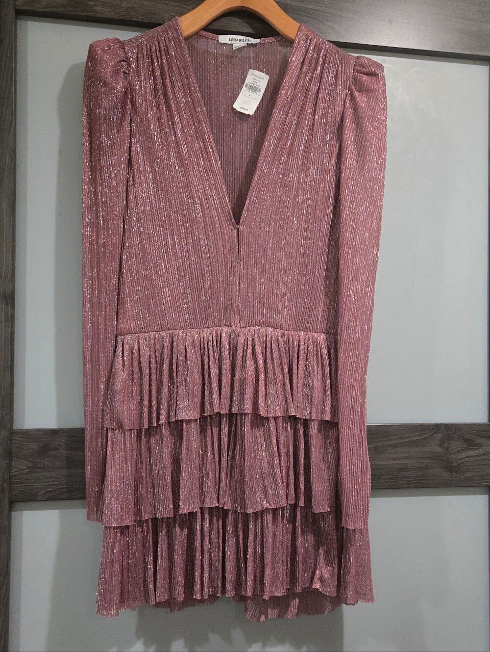 NWT Sabina Musayev Carry Me Dress Pink Metallic Tiered Cocktail Size Medium